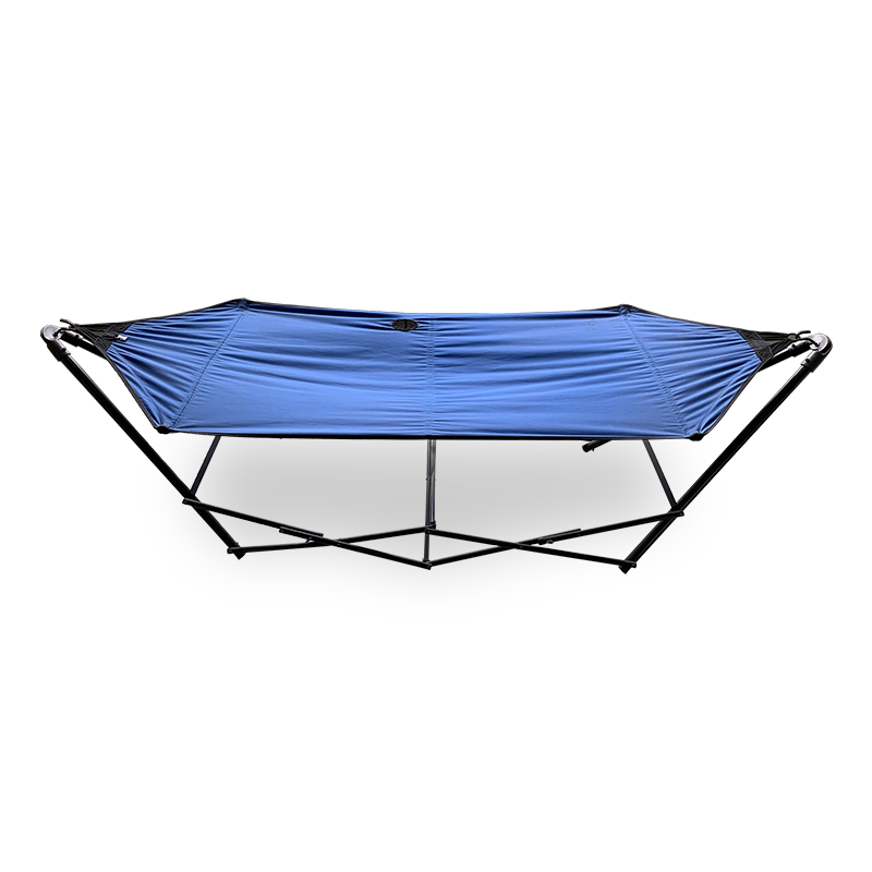 Salon de hamac pliant portable support de cadre en acier de lit avec sac de transport bleu