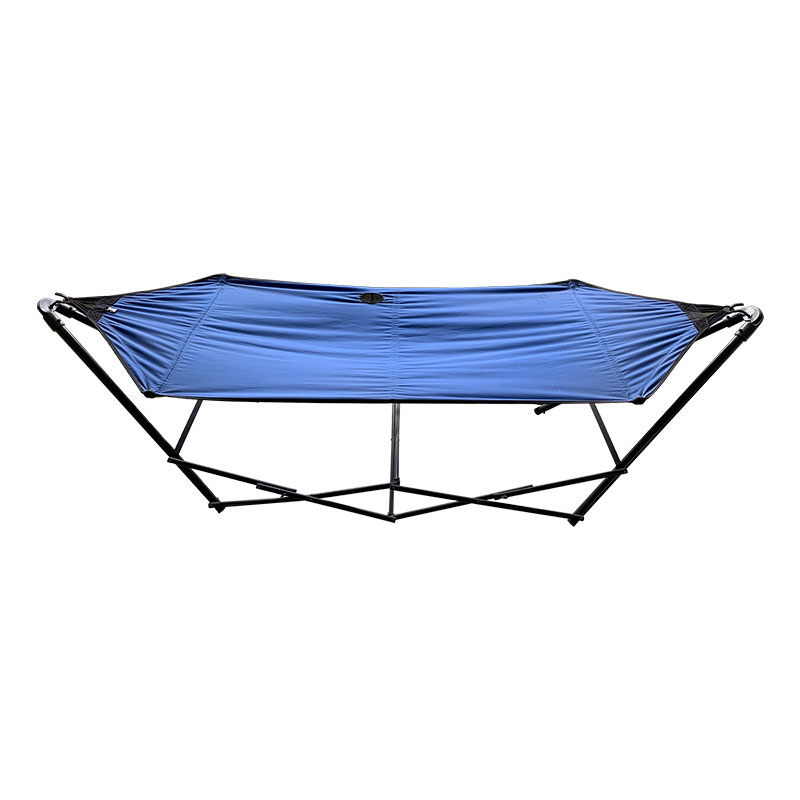 Salon de hamac pliant portable support de cadre en acier de lit avec sac de transport bleu